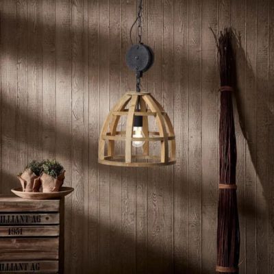 Lustre bois et noir style industriel